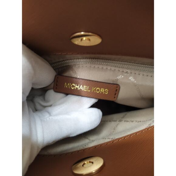 Michael Kors Lynn Brown Lugg MK Printed Large EW Satchel Bag - NWT $398 - Picture 12 of 16